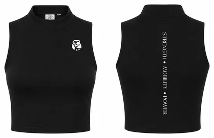 High neck crop in black, CS logo on the chest.