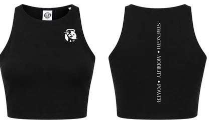 Low neck crop in black, CS logo on the chest.